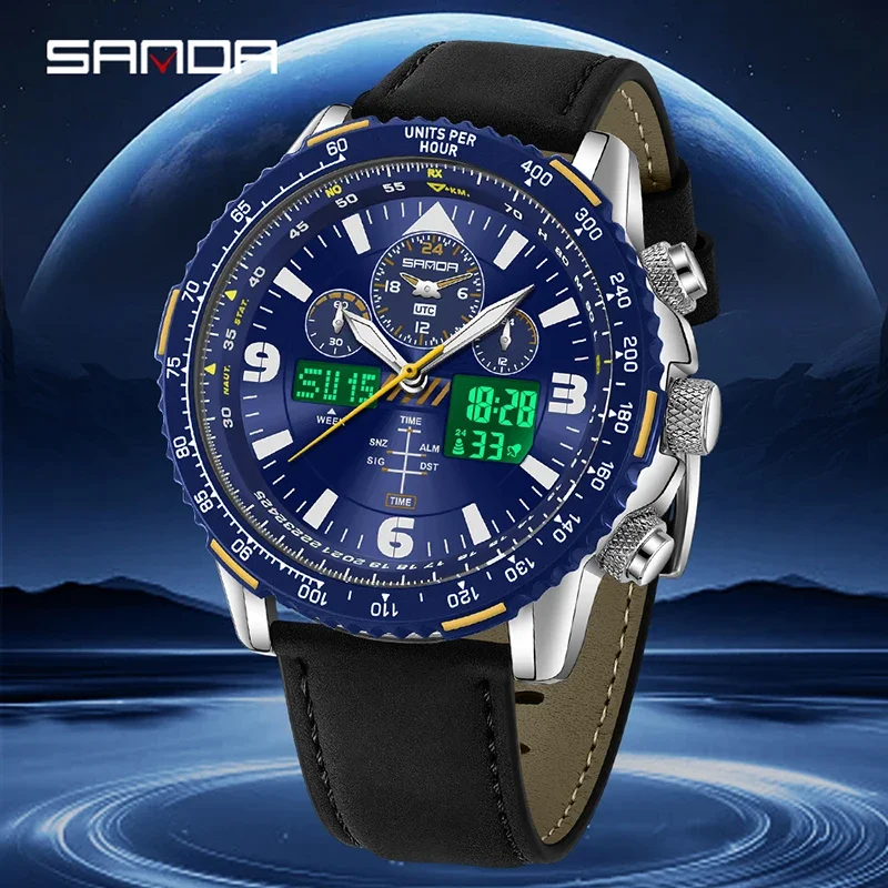 SANDA New Fashion Trend Quartz Watches for Man Waterproof Night Light Multifunctional Stopwatch Timing Alarm Clock Male Cloc