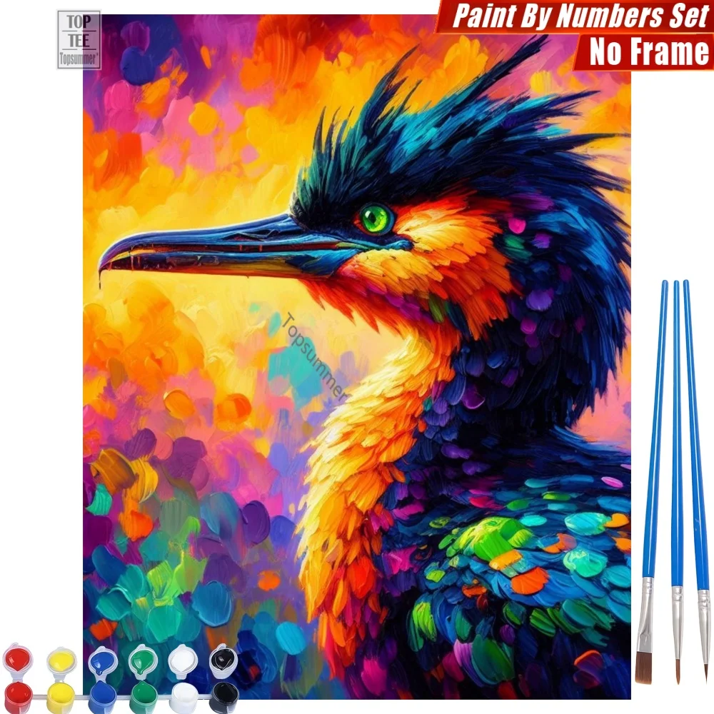 

Vibrant Artistic Bird DIY Digital Oil Paint Kit - Colorful Abstract Background Canvas Wall Art Thanksgiving Day Gift For Grandma
