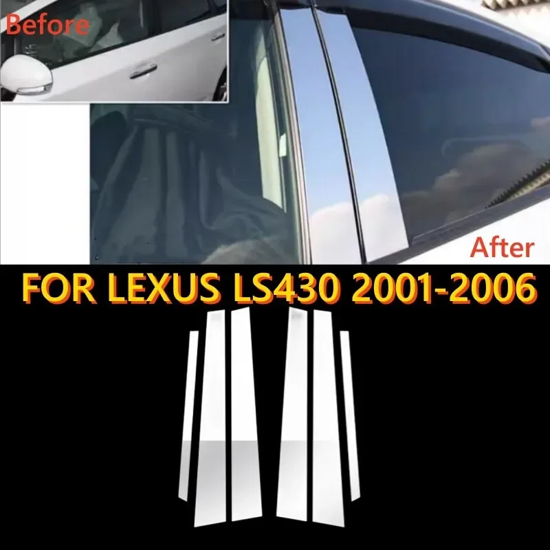 Acrylic Chrome Window Door Trim Pillar Posts Cover FOR LEXUS LS430 2001-2006