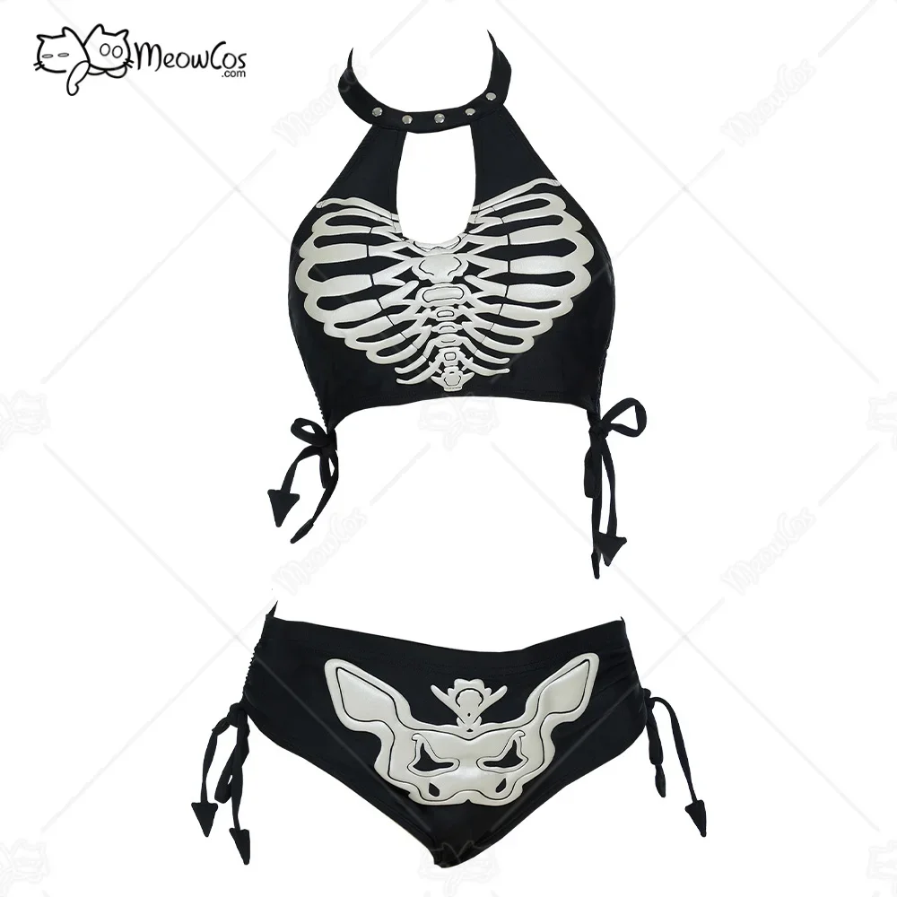 

USA Stock- MEOWCOS Goth Bikini Swimsuit Gothic Unique Black Skull Print Bathing Suit Dark Style Goth Swimsuit