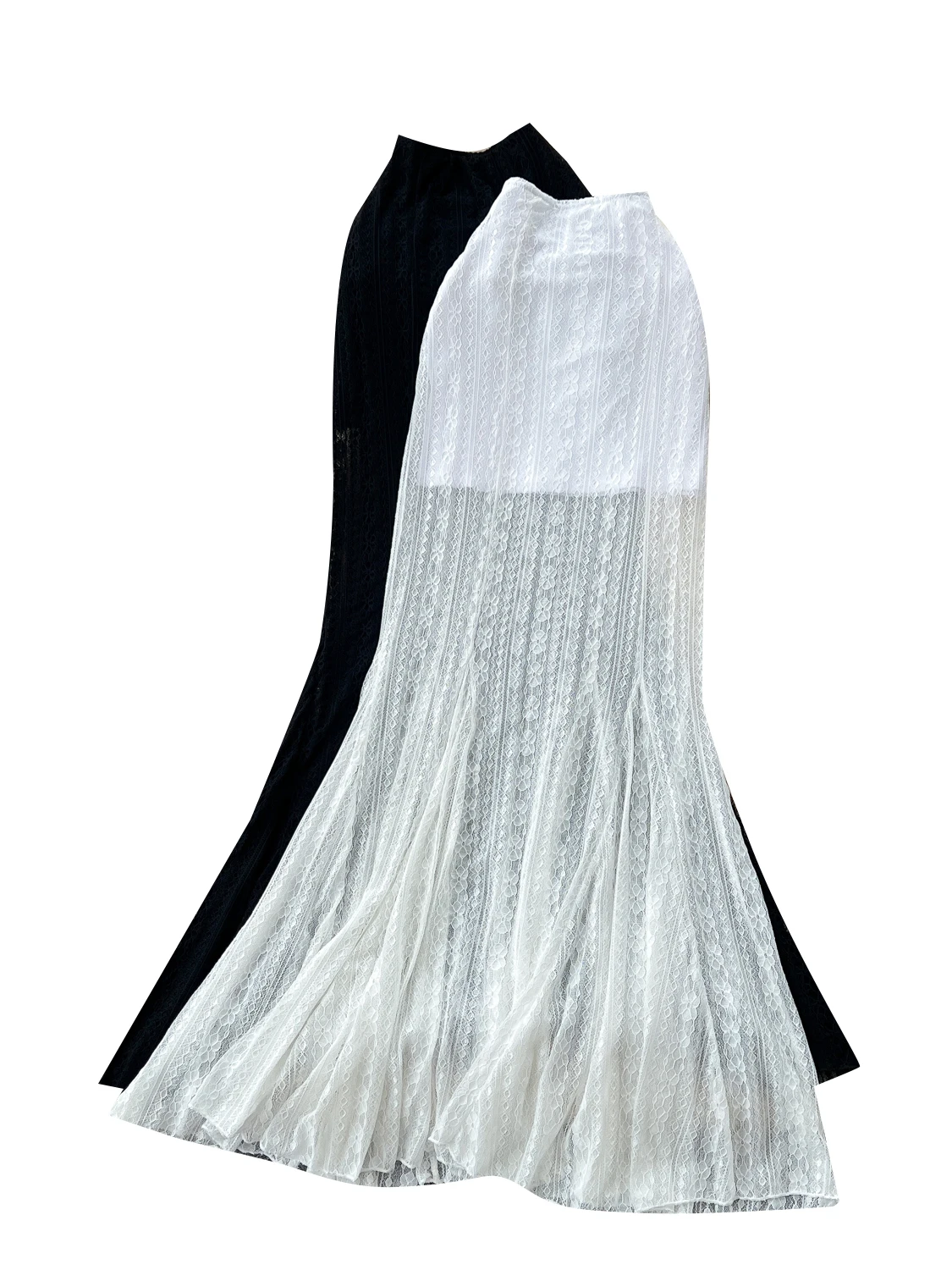 Ele Lace Fi Tail  Skirt Women's High Waist A-Line Skirt Slimming Fit Summer Commute Korean Sle Polyester Fiber