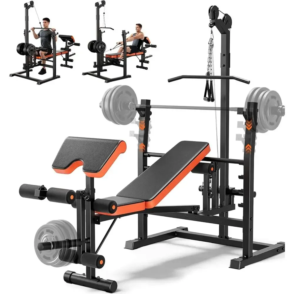 Versatile 9-Function Weight Bench with Lat Pull, Row, Squat, and Leg Curl for Full-Body Home Gym Workouts