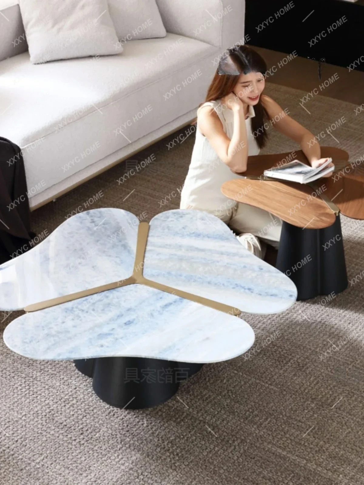 

JJAmerican Designer High And Low Shaped Coffee Table Combination Home Living Room Creative Coffee Table