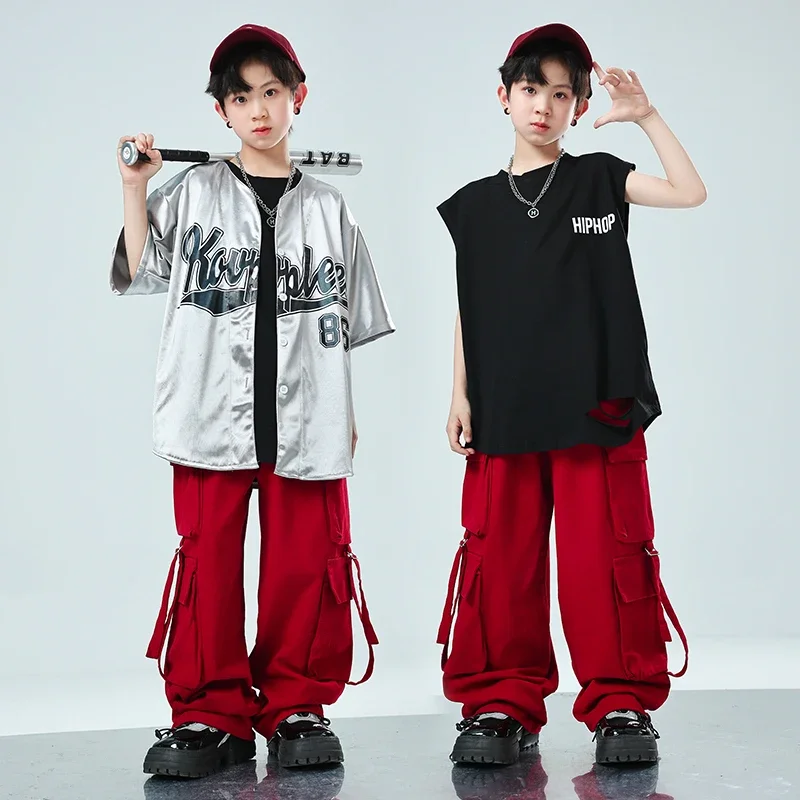 Joggers de Hip Hop para niños, trajes de baile callejero de salón, ropa de calle para niños, ropa Punk de Jazz para niñas, camisa plateada de manga corta