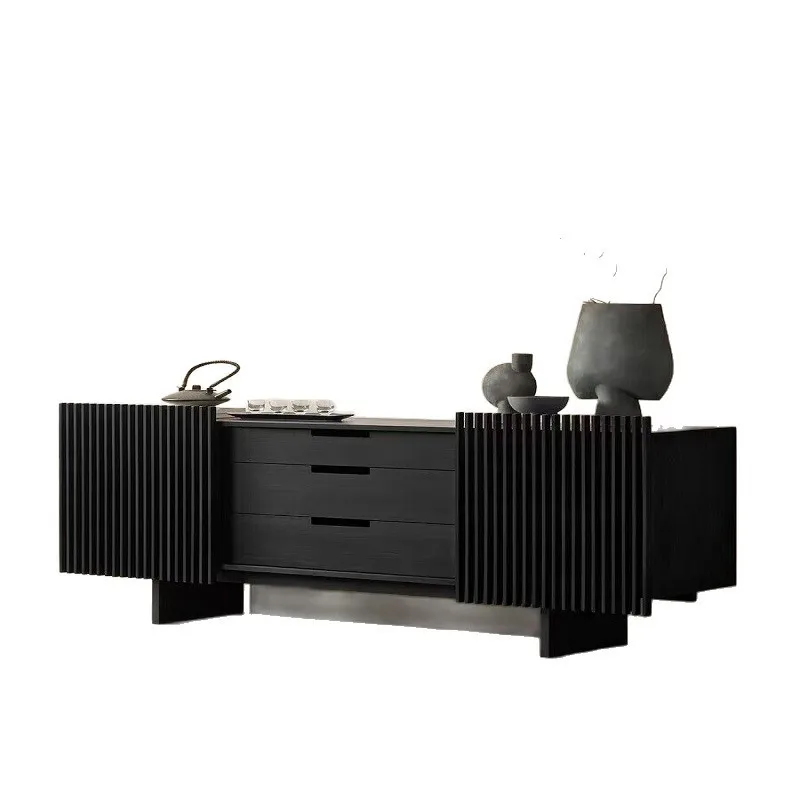 

Solid wood dining side cabinet Nordic large-capacity three-layer cabinet locker black high-end clearance light luxury TV cabinet