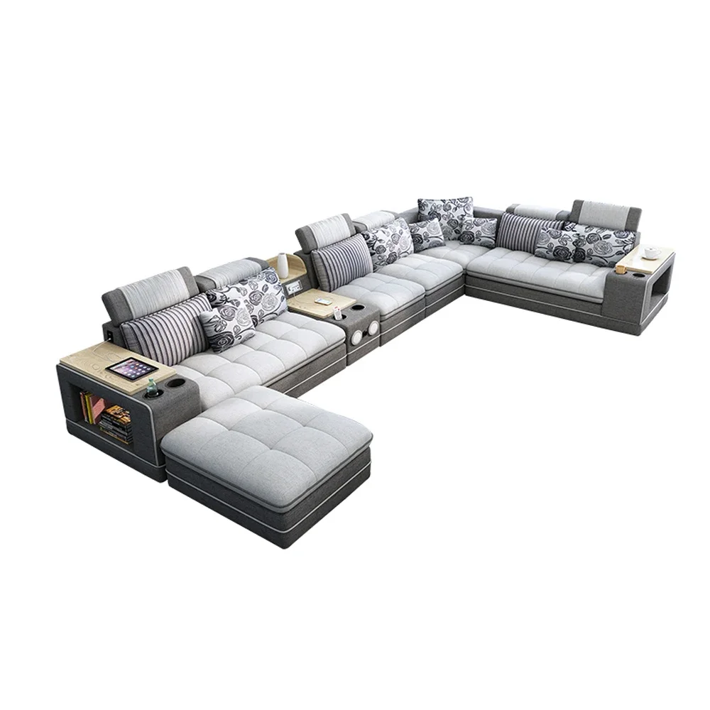 fabric living room Sofa bed sets big U shape corner cloth couch Nordic modern speaker sound system  bluetooth muebles de sala ca