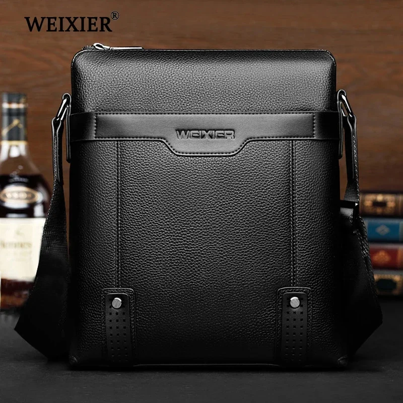 WEIXIER Brand Men\'s Shoulder Bag Fashion Vintage PU Leather Casual Large Capacity Backpack Messenger Male Crossbody bag Business