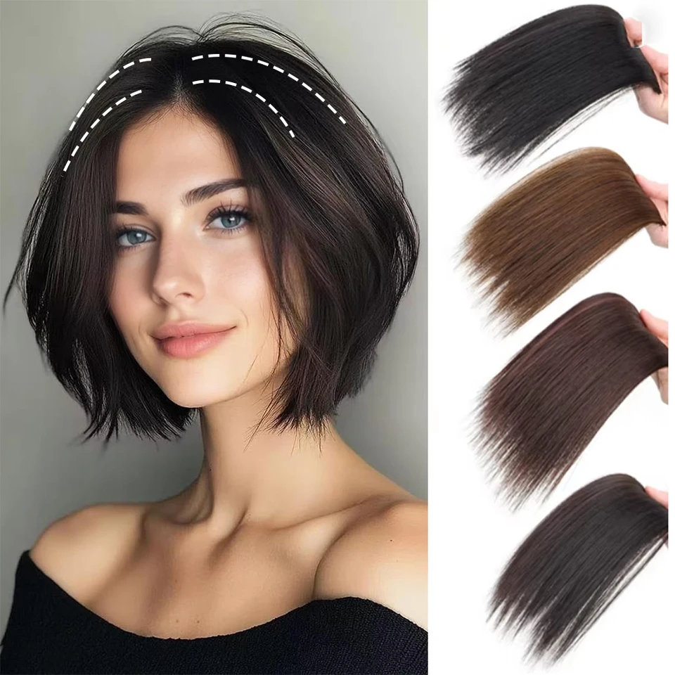 Relleno de Cabello Sintético Invisible Sin Costuras con Clip Aumenta el Volumen del Cabello Extensiones de Cabello Cubre Laterales y Parte Superior para Mujeres