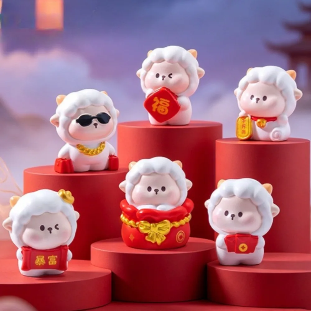 Cute Lucky Sheep Mini Figurine 2027 New Year Fortune Lamb Ornament Car Dashboard Desktop Decor DIY Micro Landscape Festival Gift