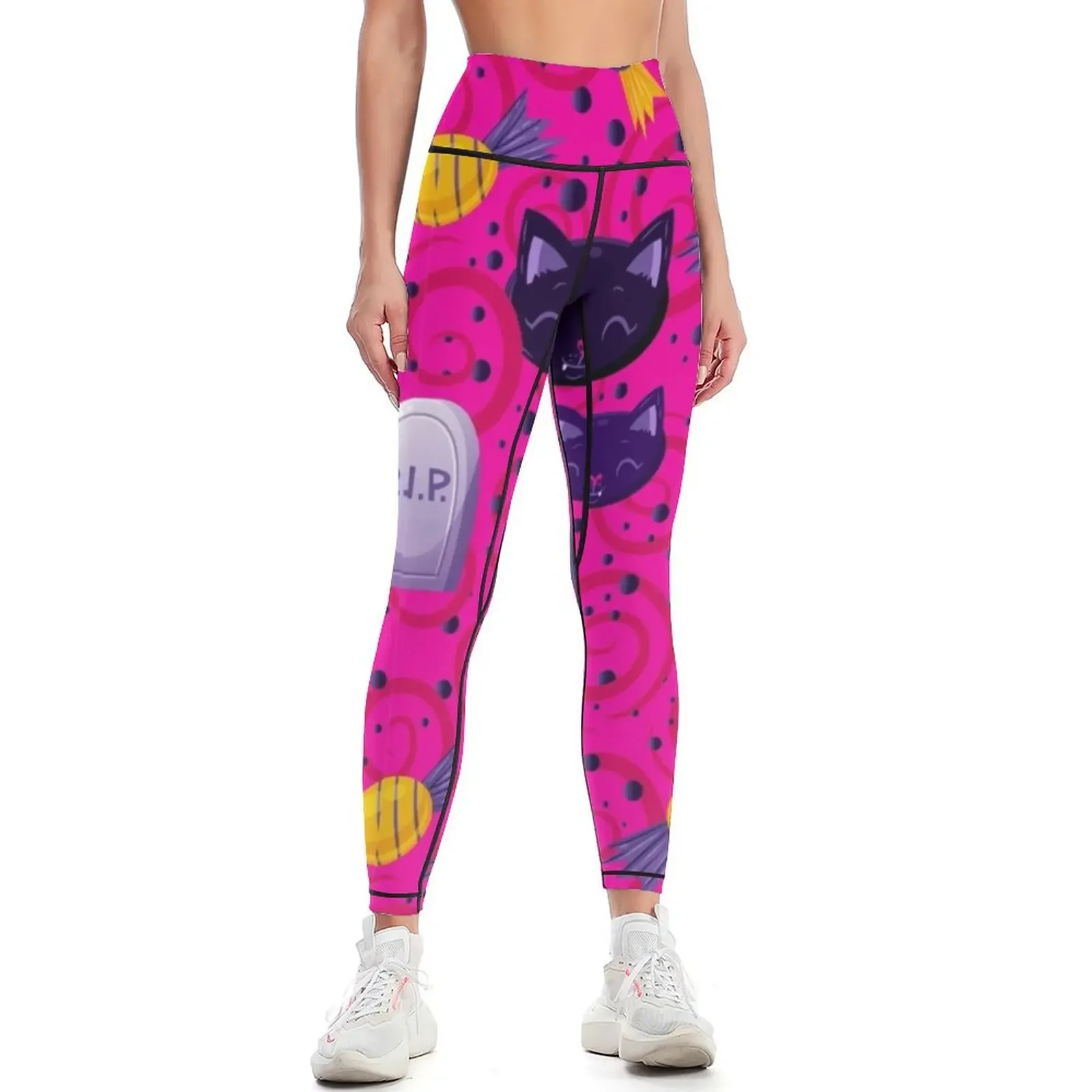 Halloween Creepy Black Cats Pattern Leggings fitness set gym gym's clothing legings for fitness Women's pants Womens Leggings