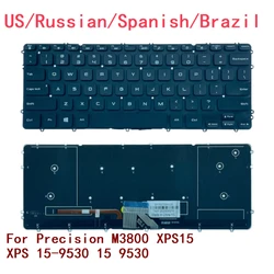 New US Russian Spanish Brazil Laptop Backlit Keyboard For Dell Precision M3800 XPS15 XPS 15-9530 15 9530 Notebook PC Replacement