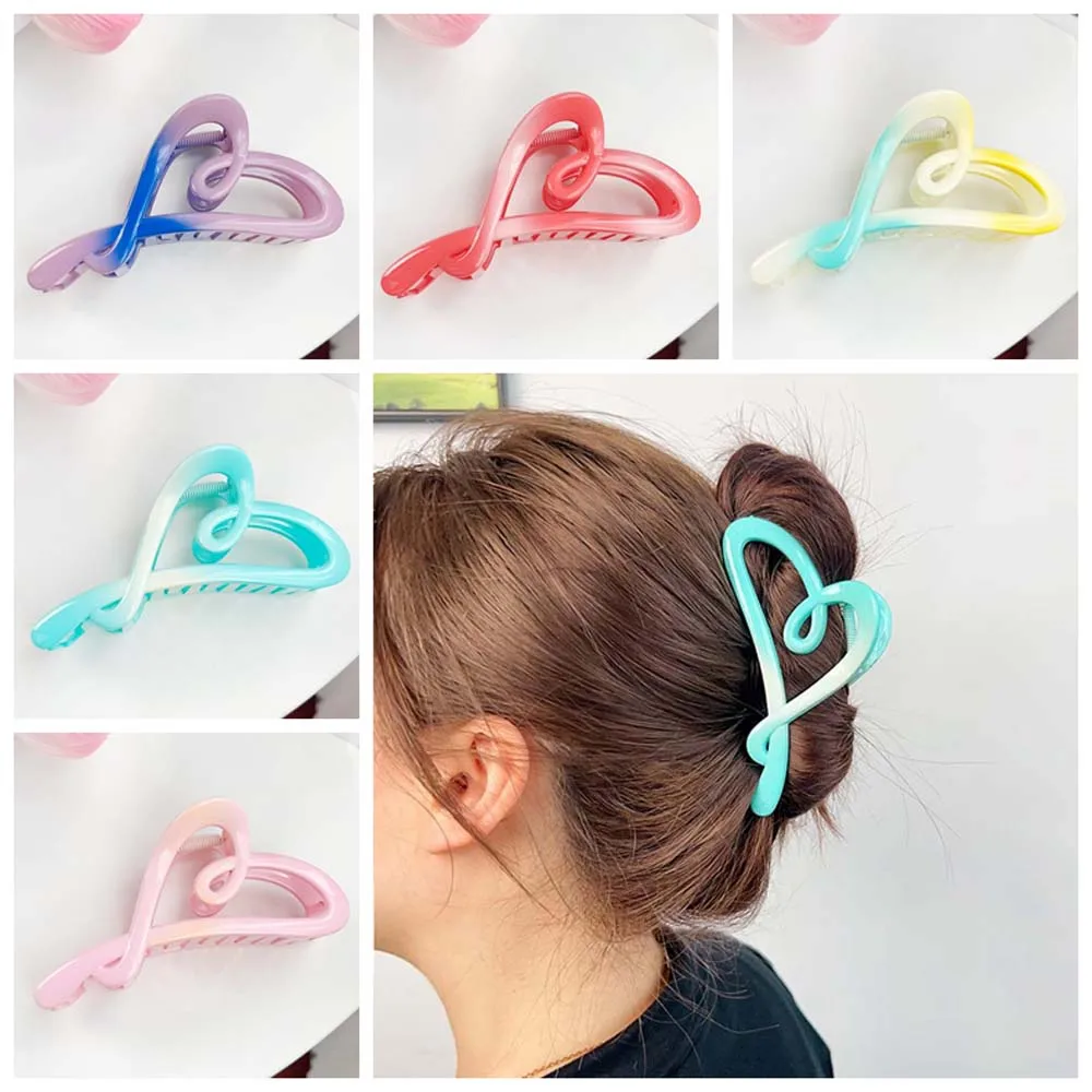 

Korean Y2K Style Love Heart Hair Claw Hair Accessories Hollow Love Heart Korean Hair Claw Gradient Color Side Clip