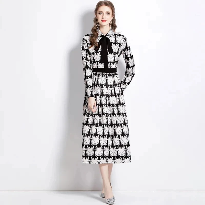 2024 Dresses Holiday Paisley Print Party Dress Women's Stand Long Sleeve Single Breasted Floral Print Belt  Maxi Robe Vestidos