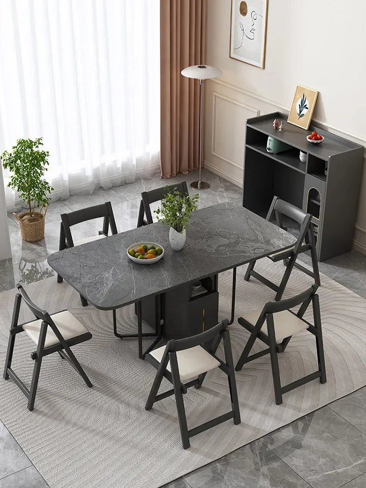 Solid wood rock board folding dining table, retractable dining table, foldable induction cooker table