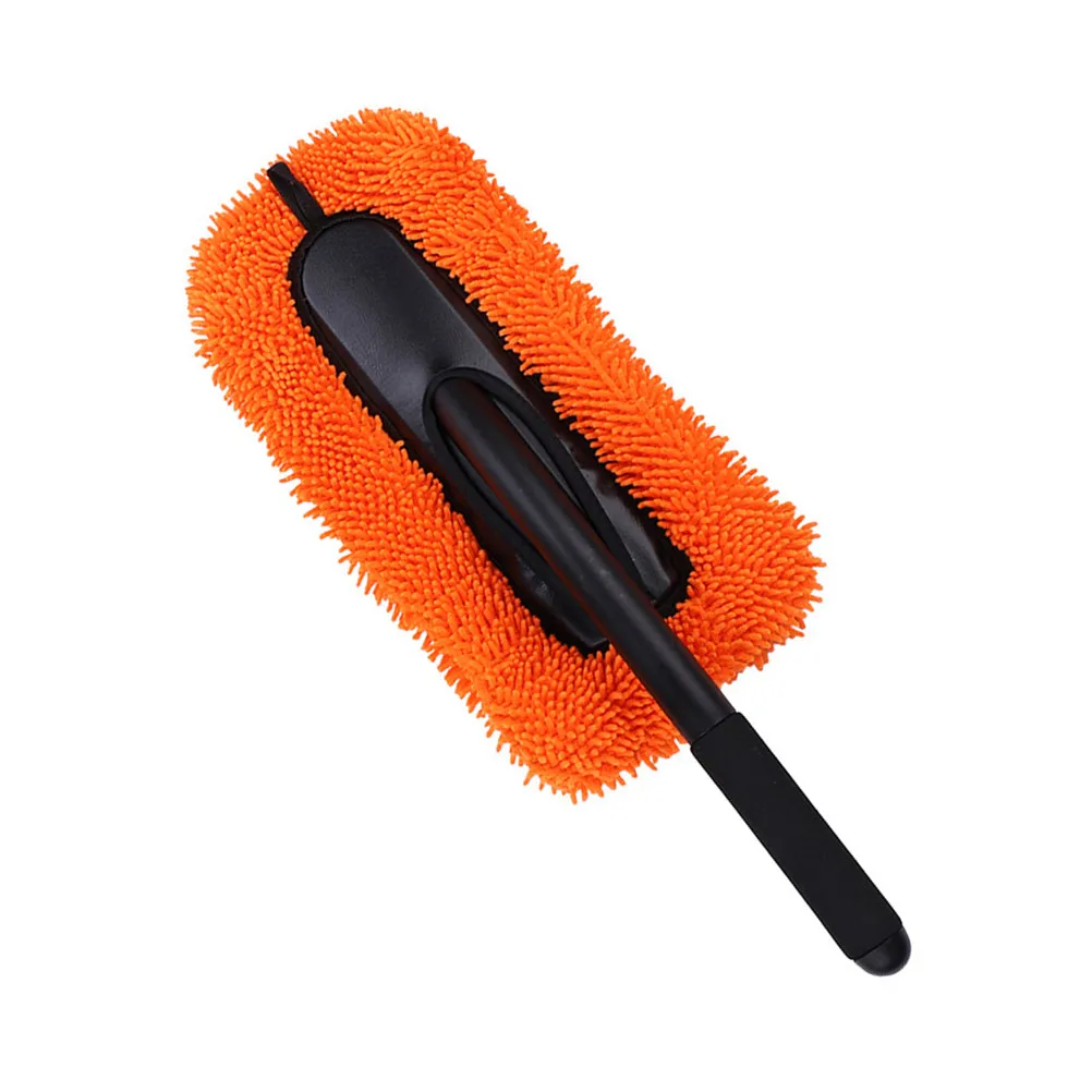 Chenille Microfiber Duster Long Handle Portable Cleaning Brush for Car Home Kitchen Office Dust Removal Washing Brush Orange