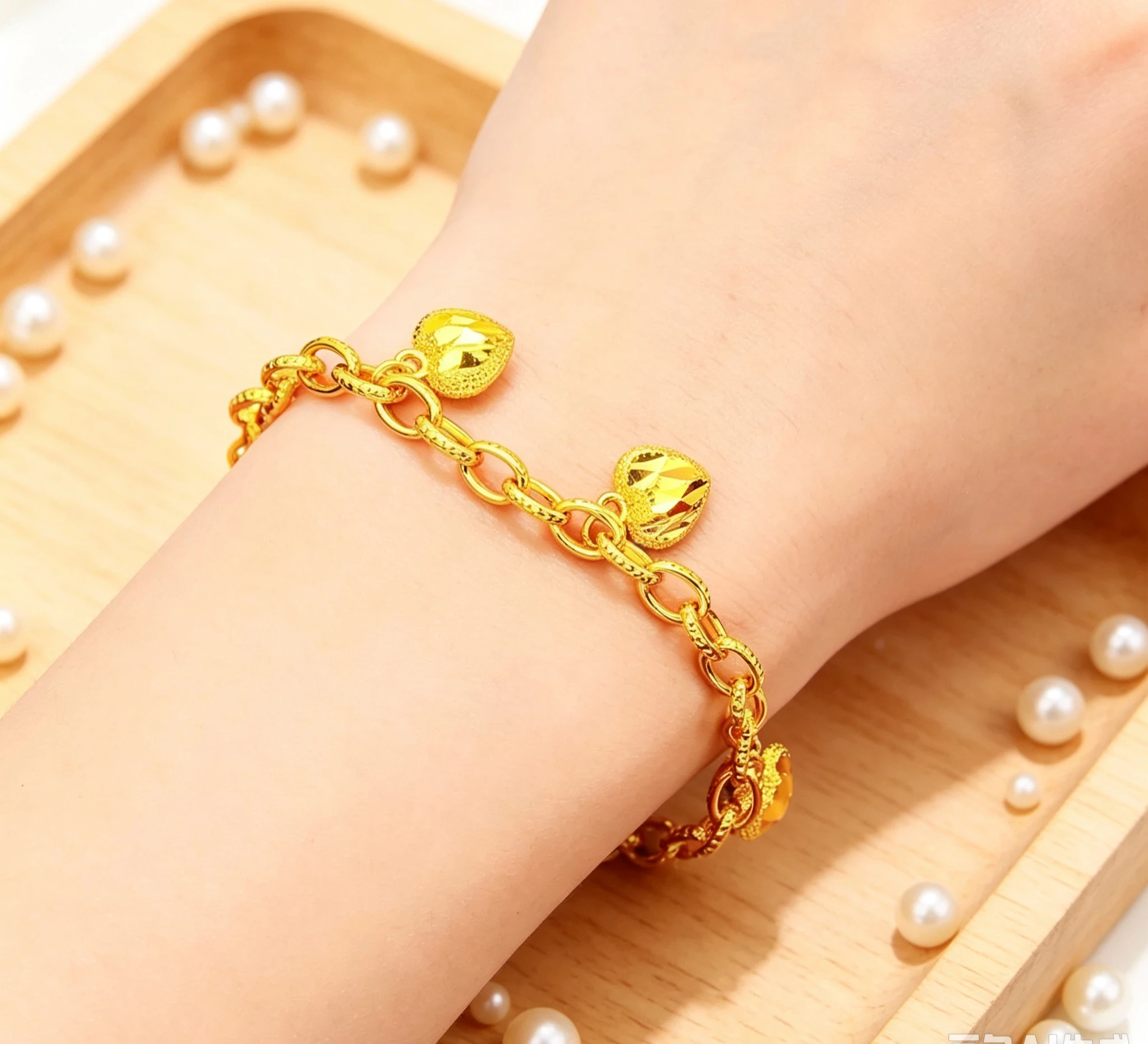 9999 gold  Love Mini Heart Bracelet for Women, | Tiny hearts on delicate chain, adorable & sweet for dail Girlfriend's gift