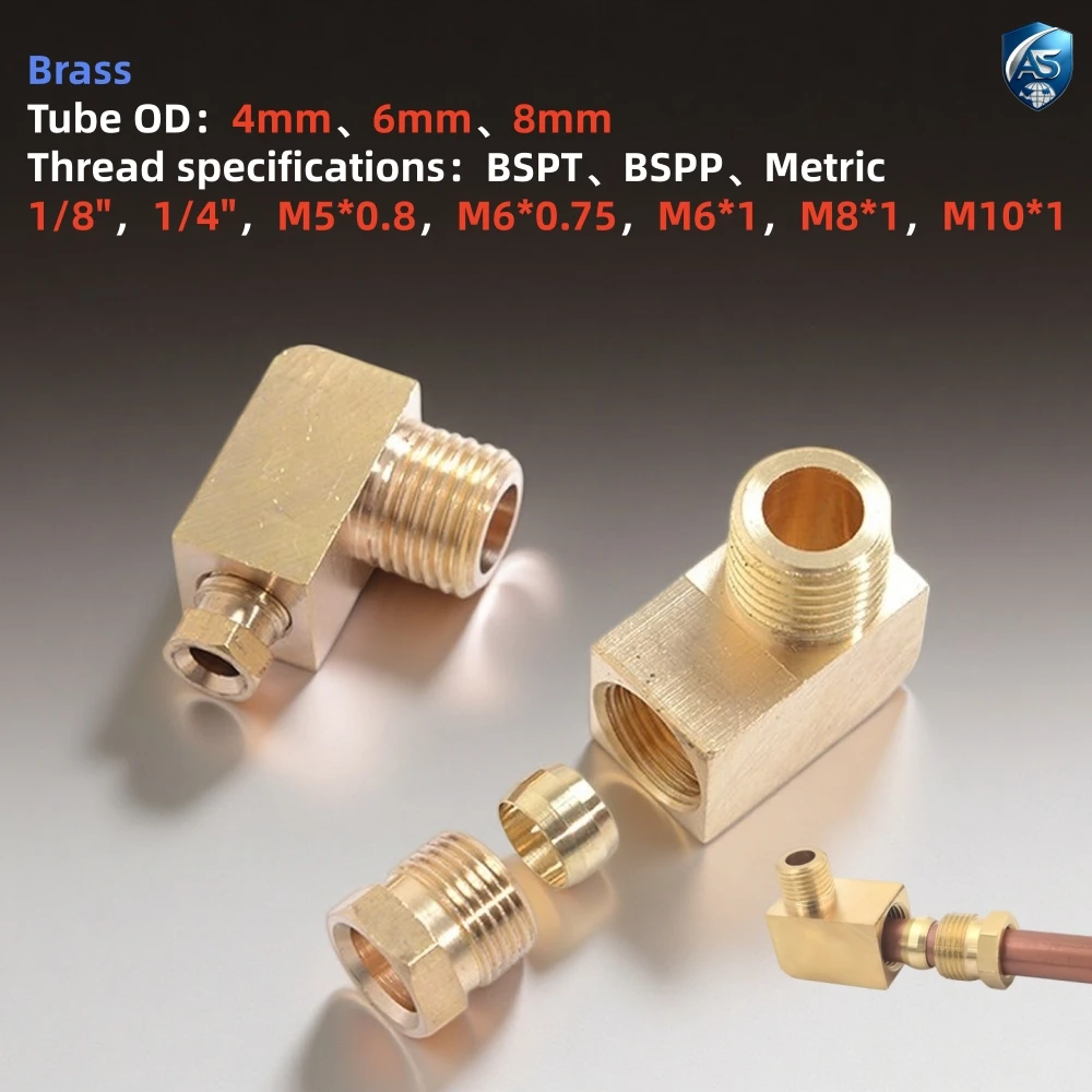 CNC Machine Tool Lubrication Brass Tube Compression Fitting 4 6 8mm OD Pipe Connector Adapter 1/8 1/4 M5 M6 M8 M10