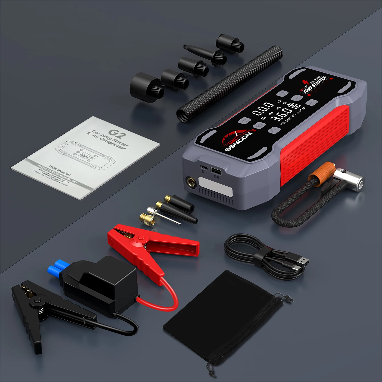 Jump Starter with Air Compressor 150PSI, 8000/9000A Portable Car Battery Booster (All Gas/16L Diesel)