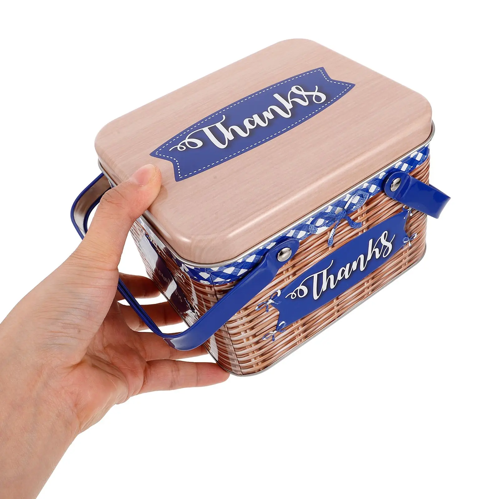 Rectangle Metal Cookie Tin Handheld Candy Blue Design Biscuit Box Food Containers Lids Small Gifts Snacks Storage Portable Size