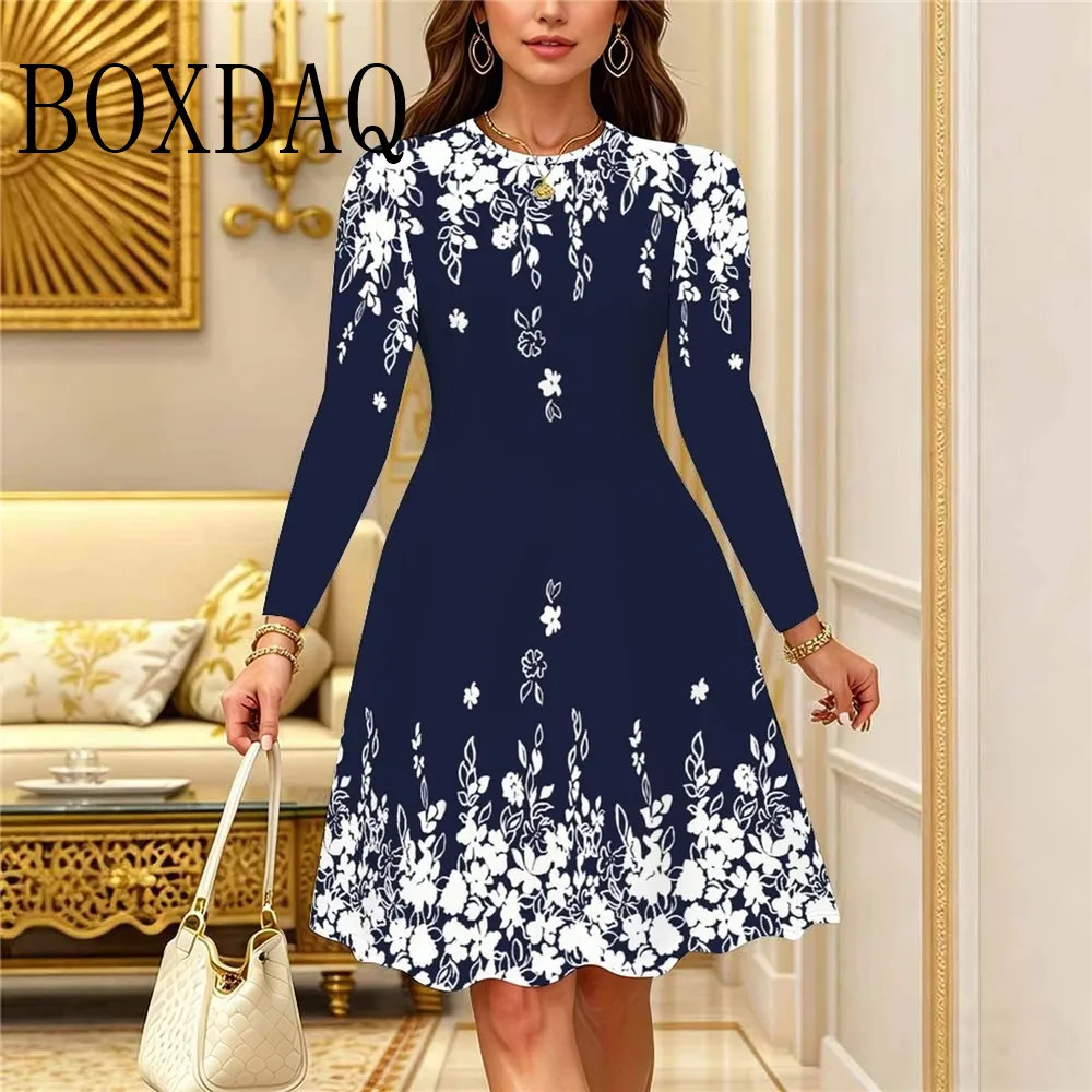 6XL Plus Size Women Clothing Floral Elegant Mini Dresses Long Sleeve 3D Flower Printed Street Outdoor Loose Dress Casual Dress