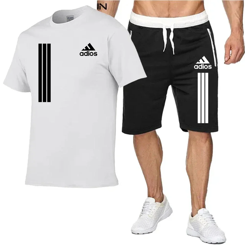 

2025 Men's gym casual jogging sports training set Summer fashion breathable short-sleeved T-shirt + shorts two-piece set