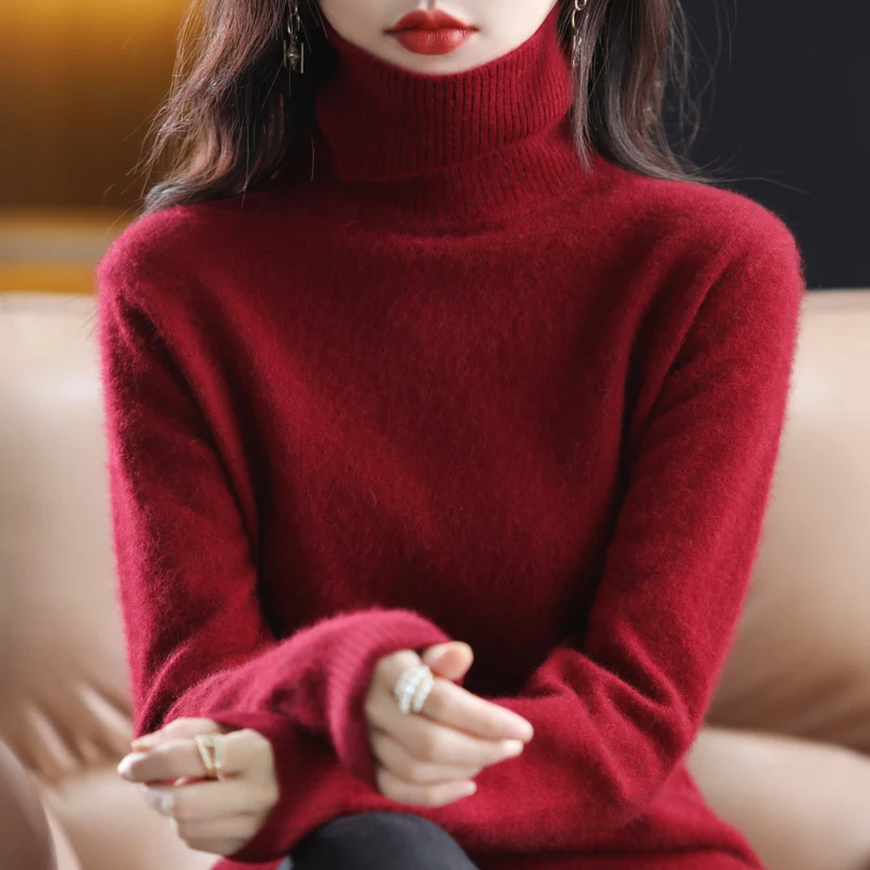 Mink Cashmere Sweater Women\'s Knitted Sweaters Turtleneck Long Sleeve Tops Female Pullover Autumn Winter Clothes Vintage Jumpers