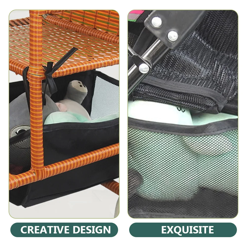 

Baby Stroller Storage Bag Large Capacity 35x32x15cm Black Oxford Cloth Universal Mesh Hanging Wagon Accessories for Diapers