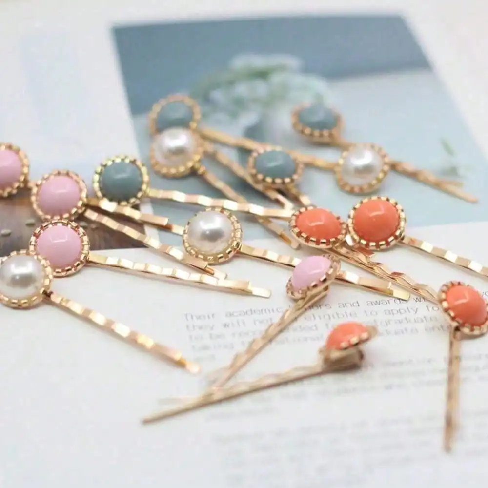 

5Pcs Korean Internet celebrity colored beads pearl hairpin, sweet Hyunya wind edge clip clip one word clip bangs clip
