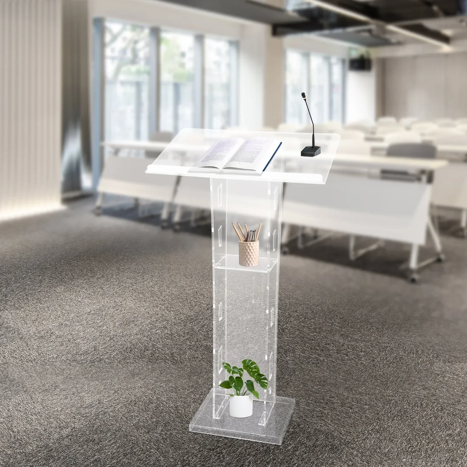 Acrylic Podium Arena 60 X 40 X 110 Cm Transparent Moving Track for School Church News, Universities, Press Conferences