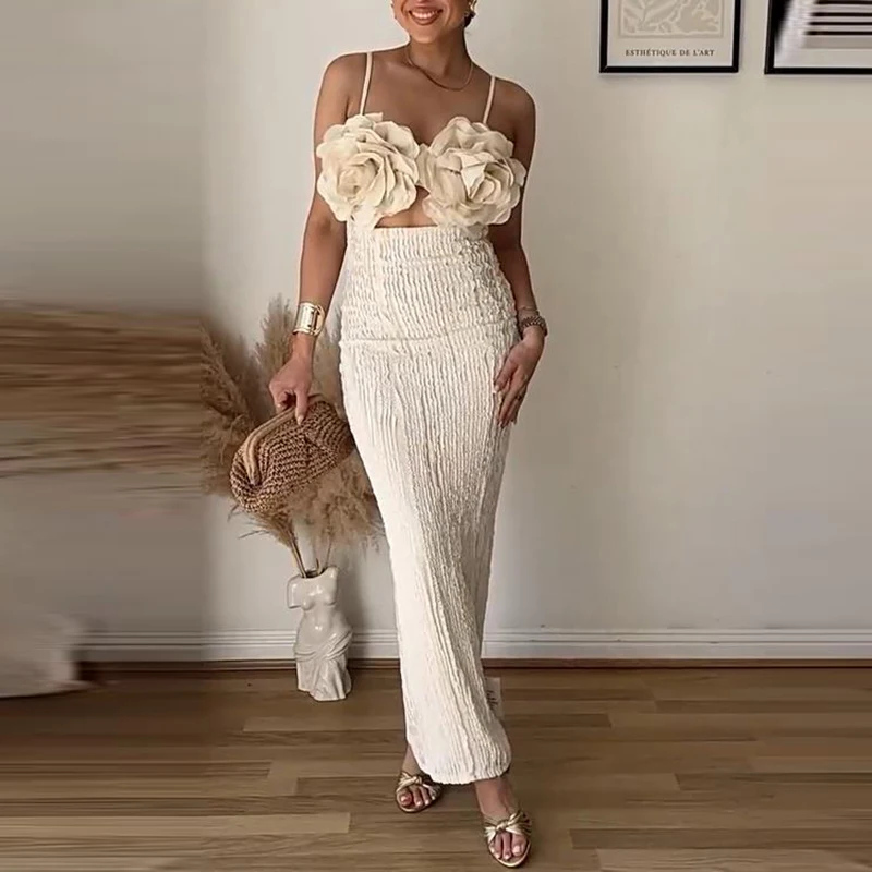

Women Patchwork Appliques Long Dress Sexy Sleeveless Hollow Spring Summer Dress Vacation Beach Stretch Club Party Dress Vestidos