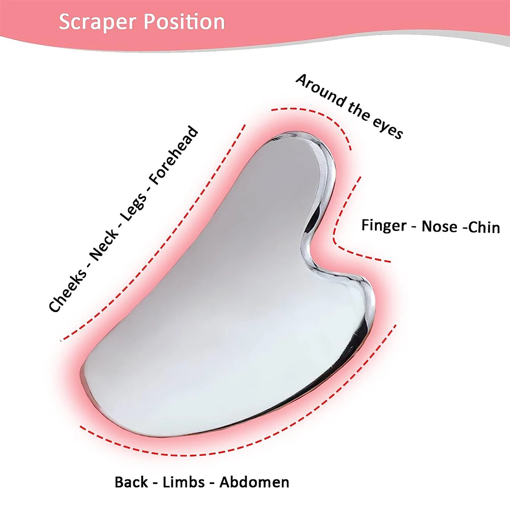 Stainless Steel Massage Scraper Gua Sha Tool Face Lift Anti-Aging Skin Tightening Cooling Metal Contour Reduce Puffiness