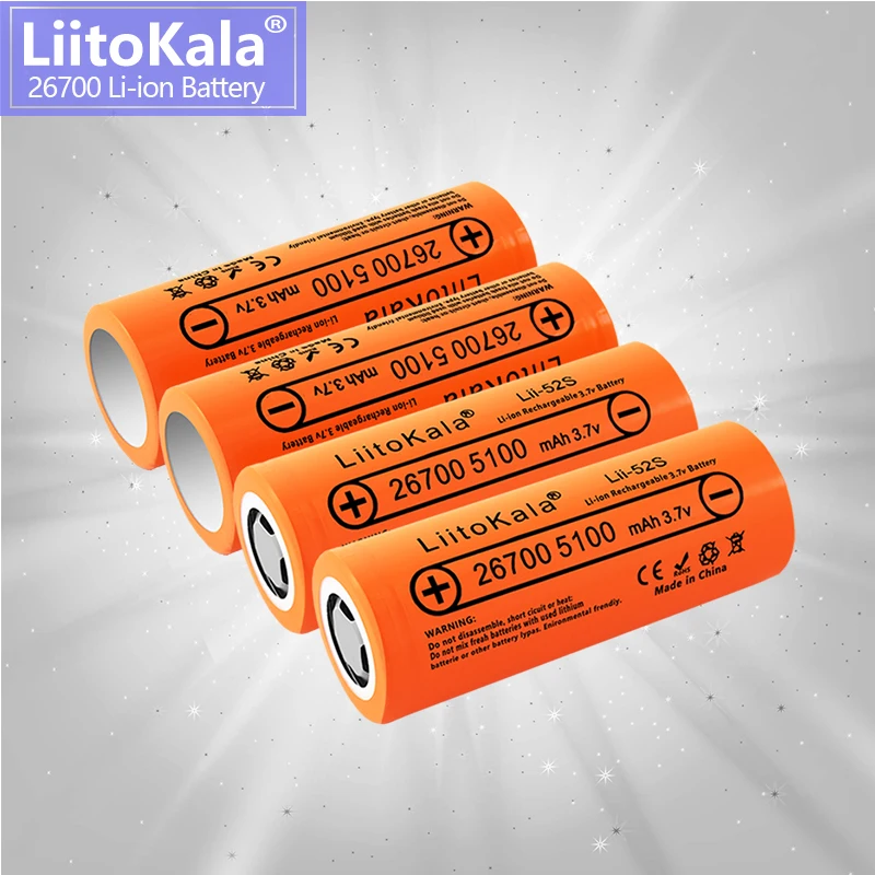 4PCS 3.7V 5200mah 26700 Battery Li-ion Rechargeable Power Battery for LED Flashlight Torch Electric Tools Electric Bicycle