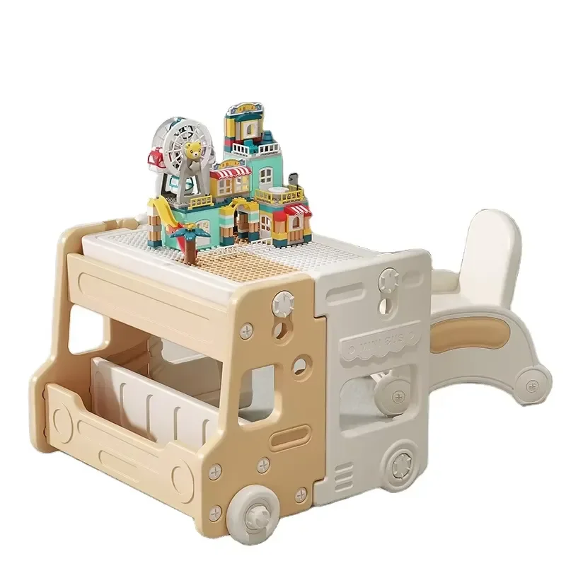 Modern children's multifunctional learning toys building block table and chair set plastic bedroom school and catering