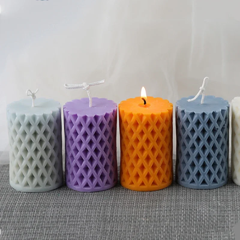 Mesh honeycomb cylinder candle Silicone mold DIY geometric column crafts resin plaster cement mold manual soap making tools