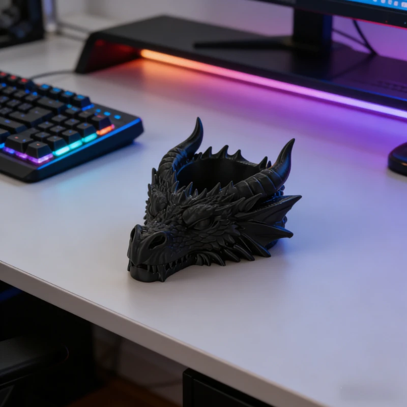 Cool Gothic Dragon Head Desktop Decor, Dark Series Jewelry Storage Organizer, Home Ornament image 3