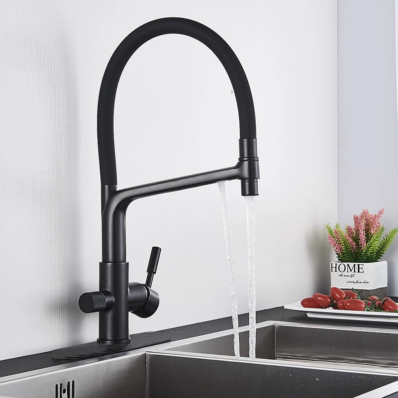 

Matte Black Kitchen Sink Faucet Tap Pure Water Filter Mixer Crane Dual Handles Purification Hot and Cold