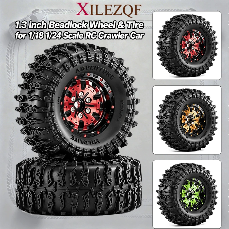 XILEZQF 4PCS 1.3'' 64mm Beadlock Wheel & Tire Set for TRX4M SCX24 AX24 FCX24 1/18 1/24 RC Crawler