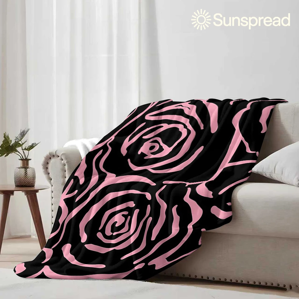 Black and pink roses Ultra-Soft Fluffy Flannel Blanket Super Cozy Lightweight Bed Blanket for Halloween Sofa Bed Christmas