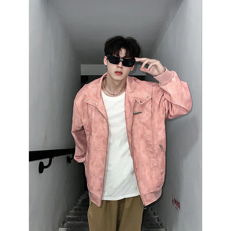 

Retro American Dyed PU Leather Jaet Men's Spring Autumn ort Motorcycle Sle Faion Brand High-End Pilot Jaet