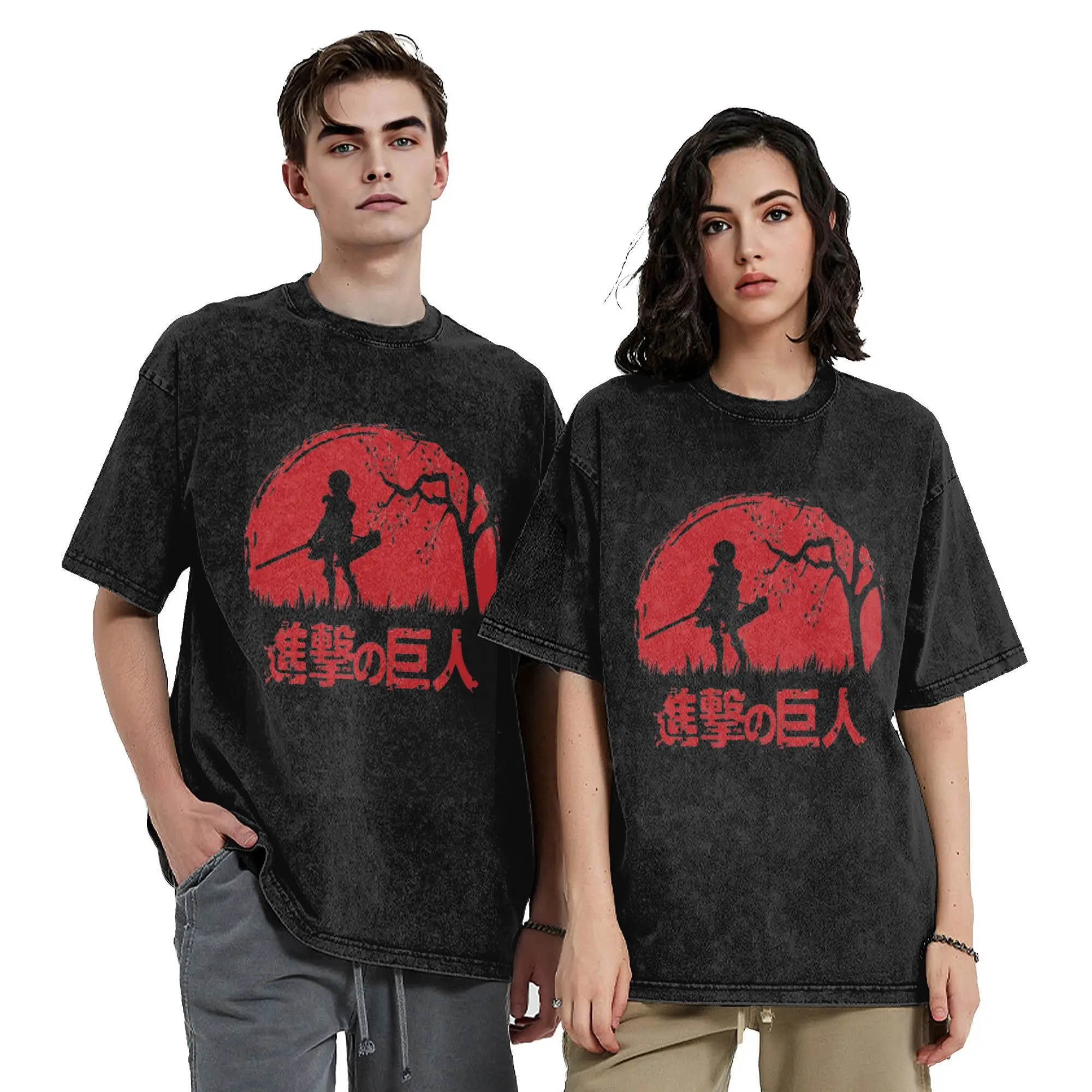 Attack on Titan Eren Vintage Washed T Shirt  100% Cotton Clothes Vintage Short Sleeve Round Collar Tee Shirt Gift Idea T-Shirt