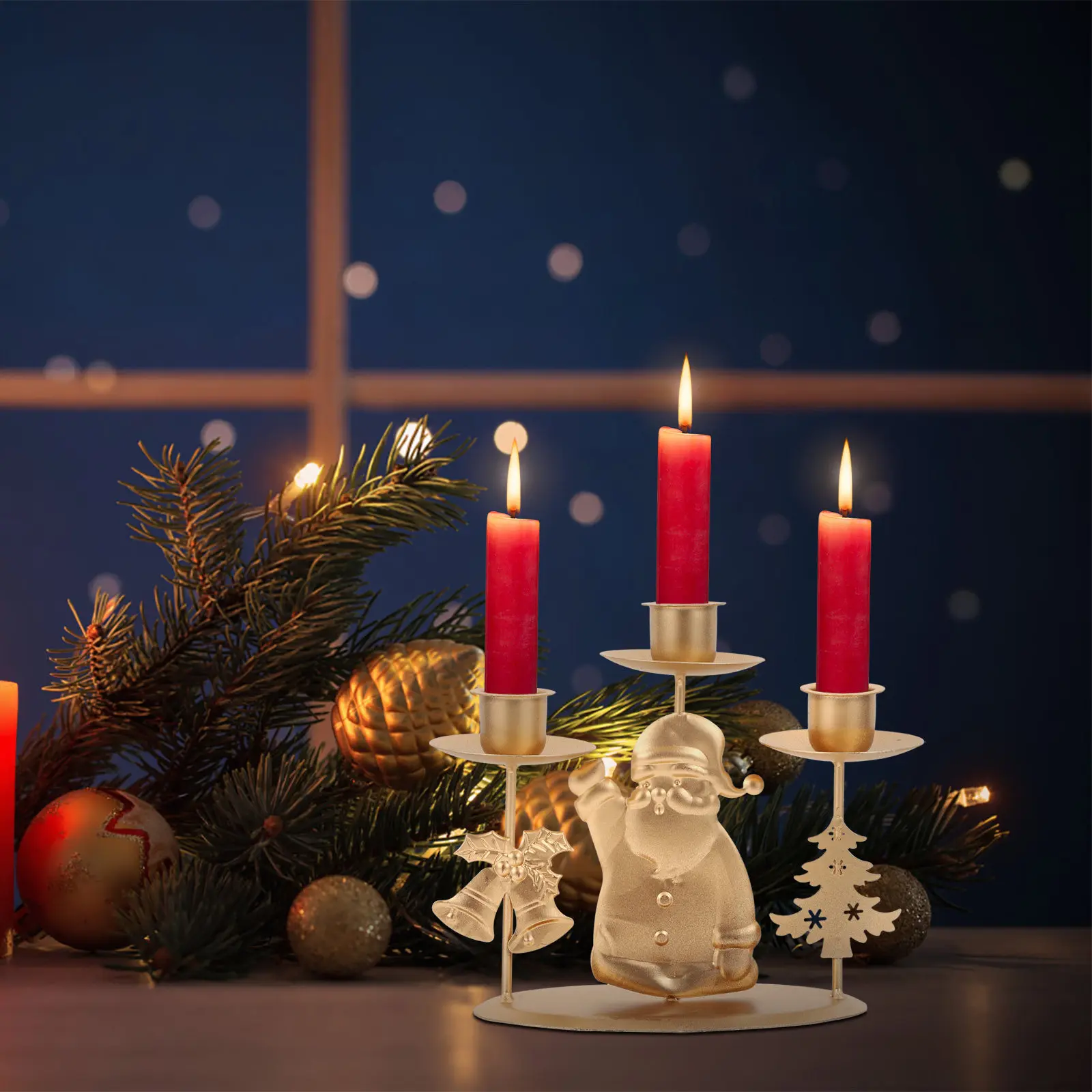 2Pcs Vintage Xmas Holder Set Iron Craft Stand Creative Christmas Elements Candlestick Smooth Surface Easy Clean