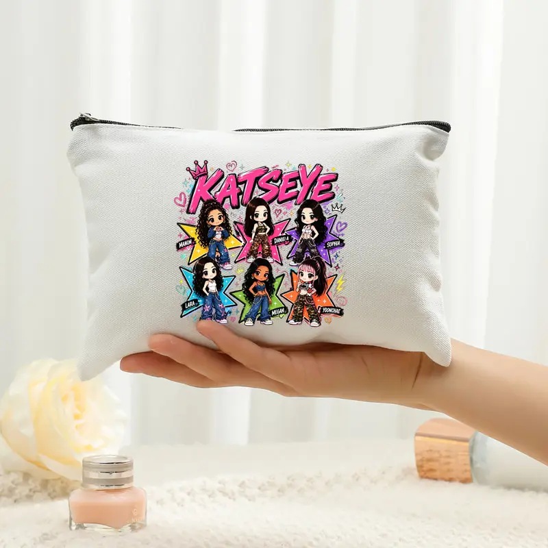 Q Version Katseye World Tour Makeup Bags Foldable Storage Bag Travel Organizer Bags Lightweight Travel Bags Women Kpop Fan Gift