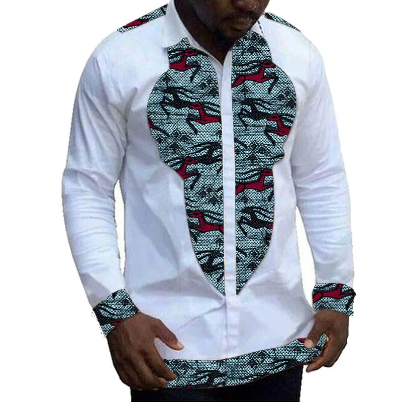 النيجيري موضة الأبيض قمصان رجالية التصميم الحديث قميص غير رسمي المرقعة بأكمام طويلة التلبيب ملابس الحفلات الأفريقية كوتور #6