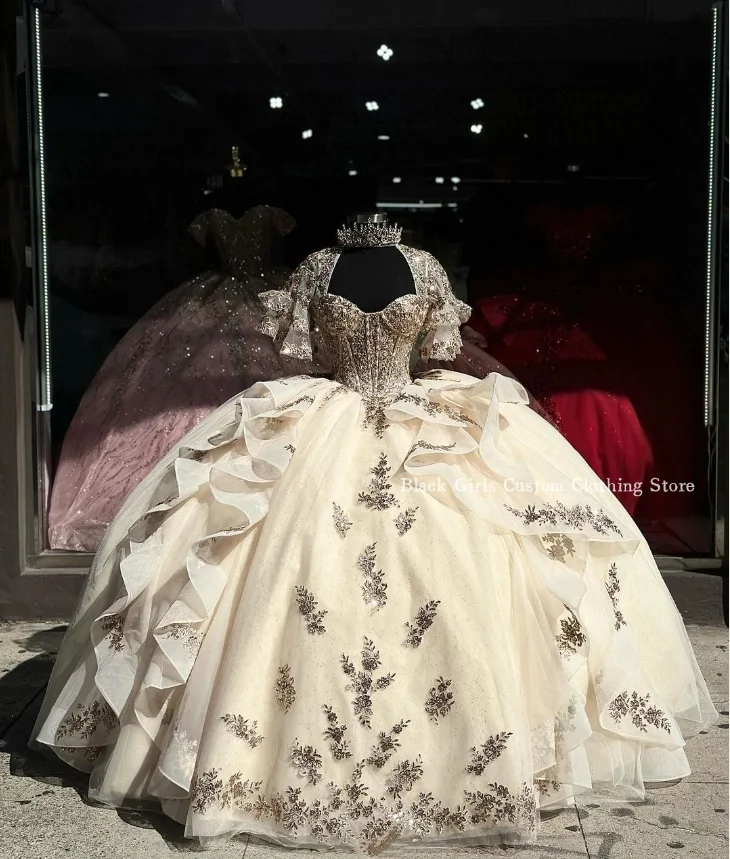 

Luxury Princess Sheath Quinceanera Dresses Ball Growns Exquisite Crystal Beaded Appliquéd Corset Custom