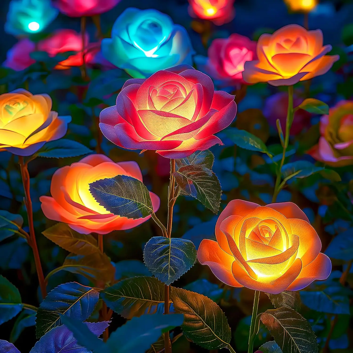 

8 Pack Solar Garden Lights with 40 Rose Flowers, 7 Color Changing Waterproof Outdoor Decor for Patio Yard Pathway