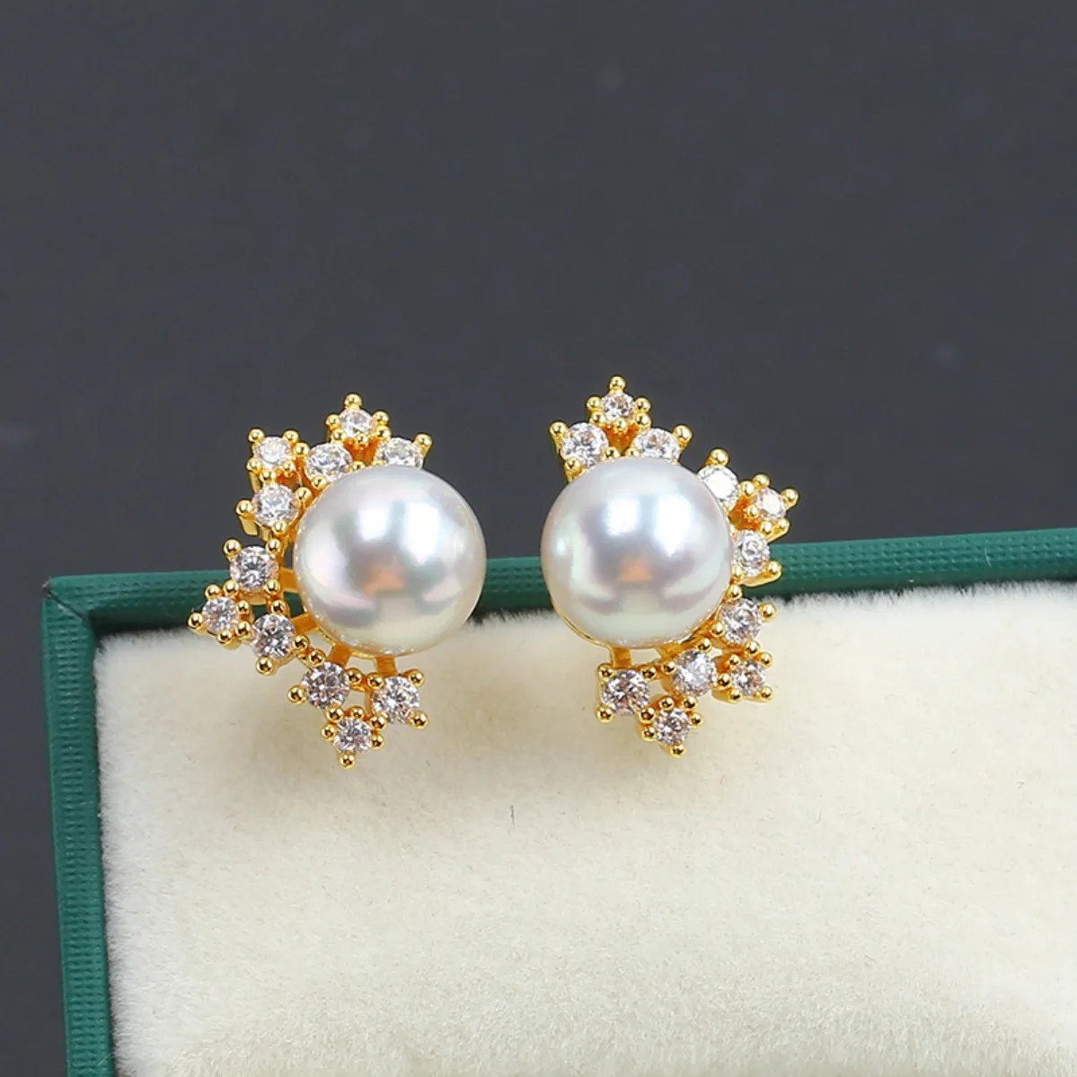 Women Brass 14K Gold Plated Half‑Star CZ Blank Setting Handmade Findings For DIY Pearl S925 Silver Needle Stud Earring