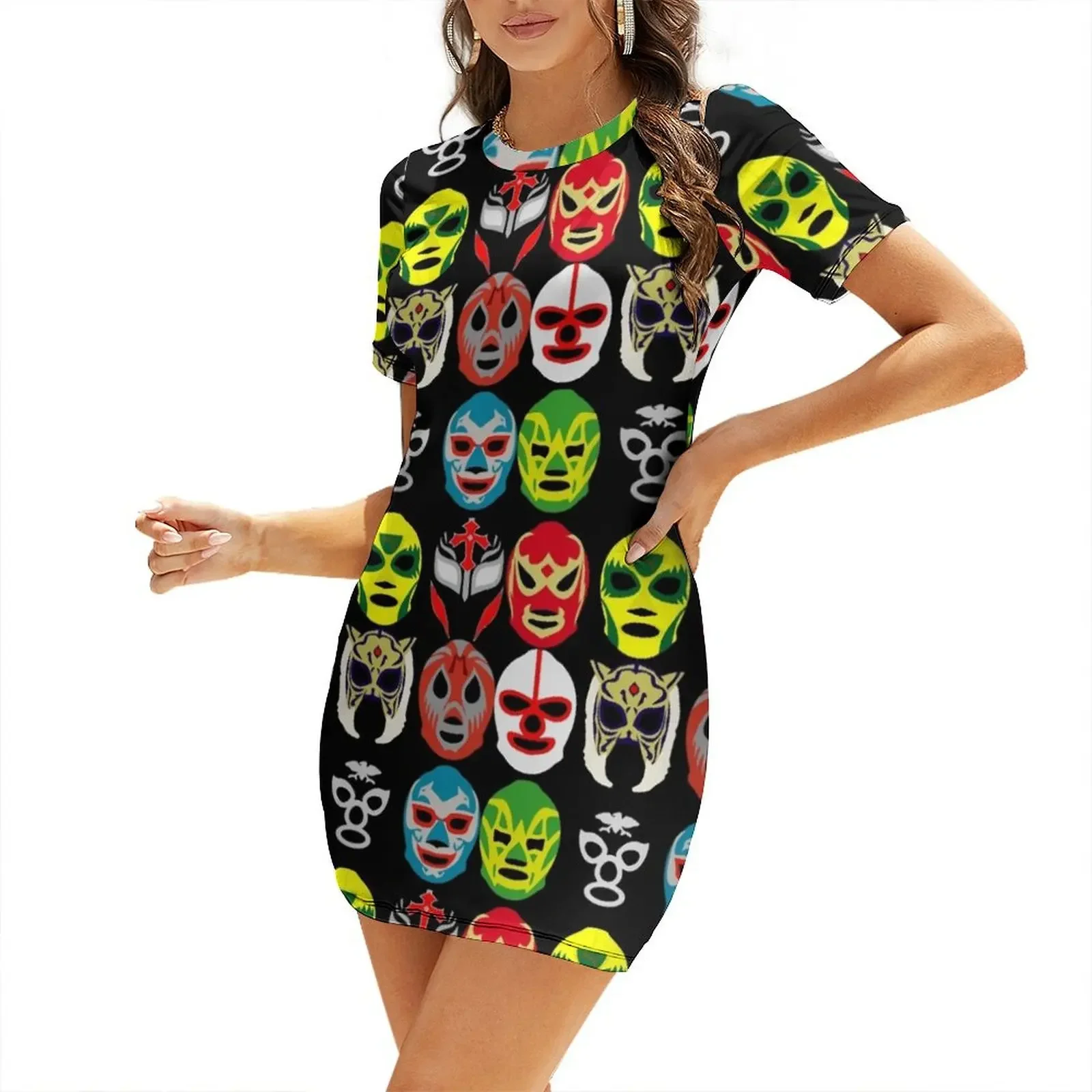 

Mexican wrestler masks Short-Sleeved Dress dresses for woman summer dresses womens 2025 Evening gown Dress