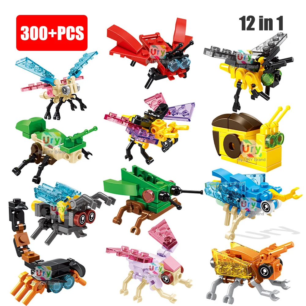 MOC 12in1 Animals Birds Model Snail Honeybee Scorpion Flamingo Black Swan Parrot Woodpecker Building Blocks DIY Toy for Kid Gift