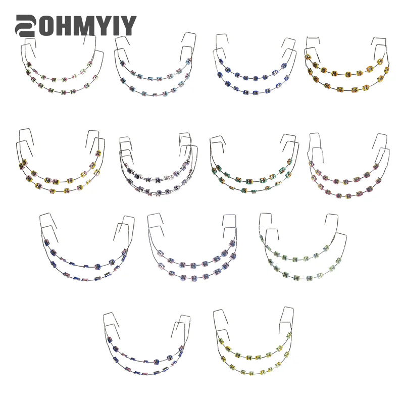 

2pcs Colorful Brackets Dental Fake Braces For Teeth Temporary Metal Wires Metal Bracket Orthodontic Ligature Ties
