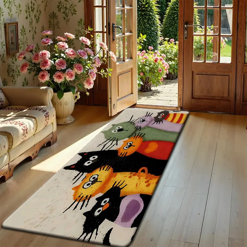 VIKAMA Adorable Cartoon Cat Family Carpet Welcome Mat Doormat Kitchen Rug Carpet For Live Room Bathroom Mat Rug For Bedroom Home